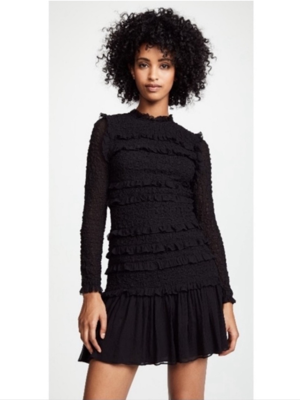 Ulla Johnson Gia Dress Noir Size 6 Ruffled Silk Party Dress Smocked Lightweight